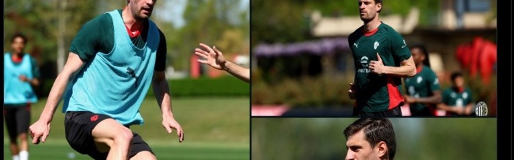 米兰官方晒照，自2月底以来一直因伤缺阵的加比亚回归合练